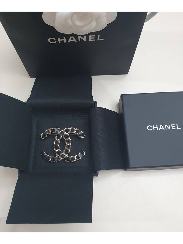 CC Logo Chain Metal Brooch Black Chanel