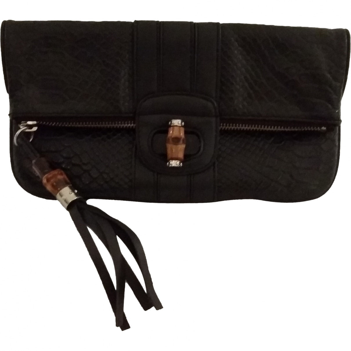 Gucci bamboo black leather clutch bag