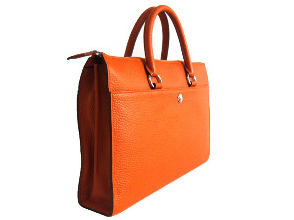 Hermes Luxury Briefcases Briefcase Cow Orange Handbag Leather Travel Bag