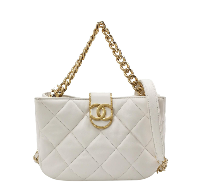 Chanel double C logo chain bag **cm white Sheepskin