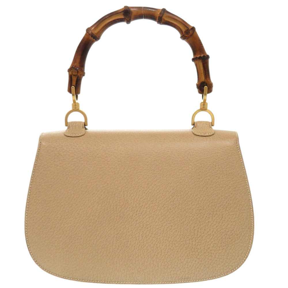 Gucci 000 29 Bamboo 2WAY Leather Beige Handbag