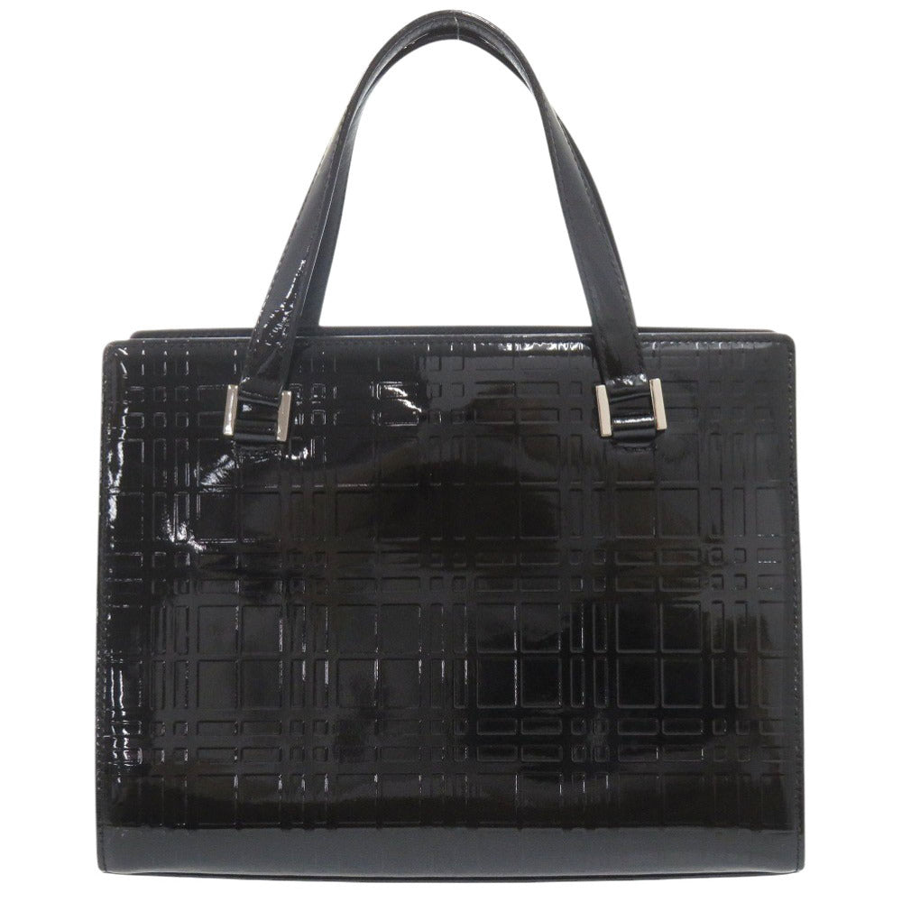 Burberry Enamel Check Pattern Handbag Black Travel Bag