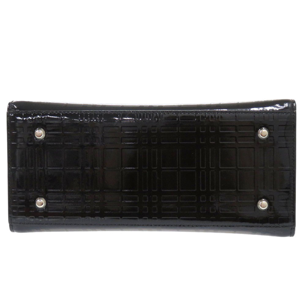 Burberry Enamel Check Pattern Handbag Black Travel Bag