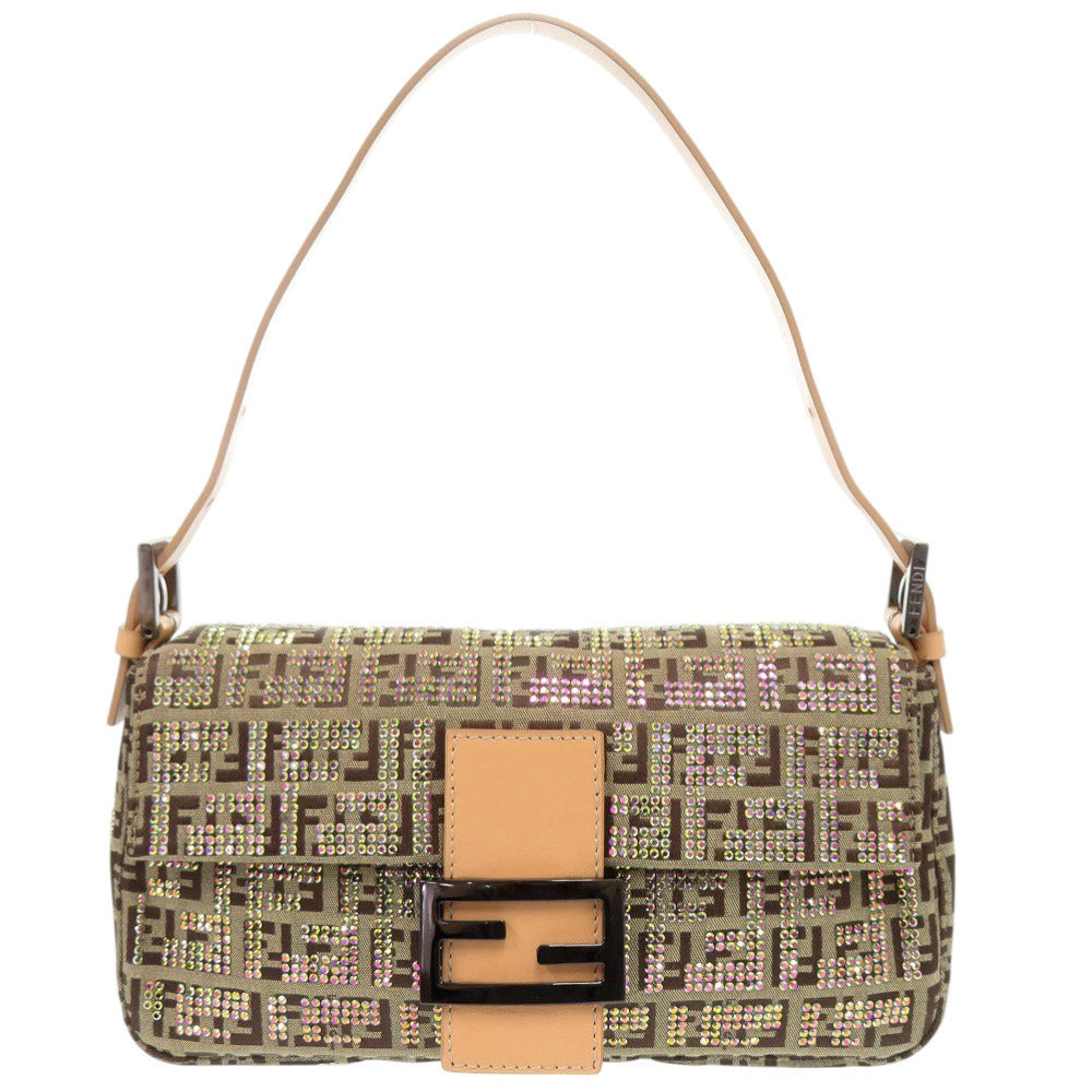 Fendi Shoulder Bag 8Br000 Stone Mamma Zucca Pattern Ffmetal Canvas Beige Bucket