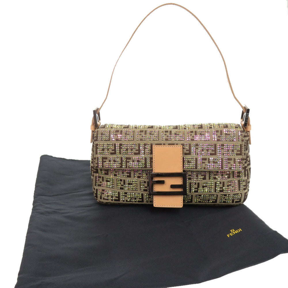 Fendi Shoulder Bag 8Br000 Stone Mamma Zucca Pattern Ffmetal Canvas Beige Bucket