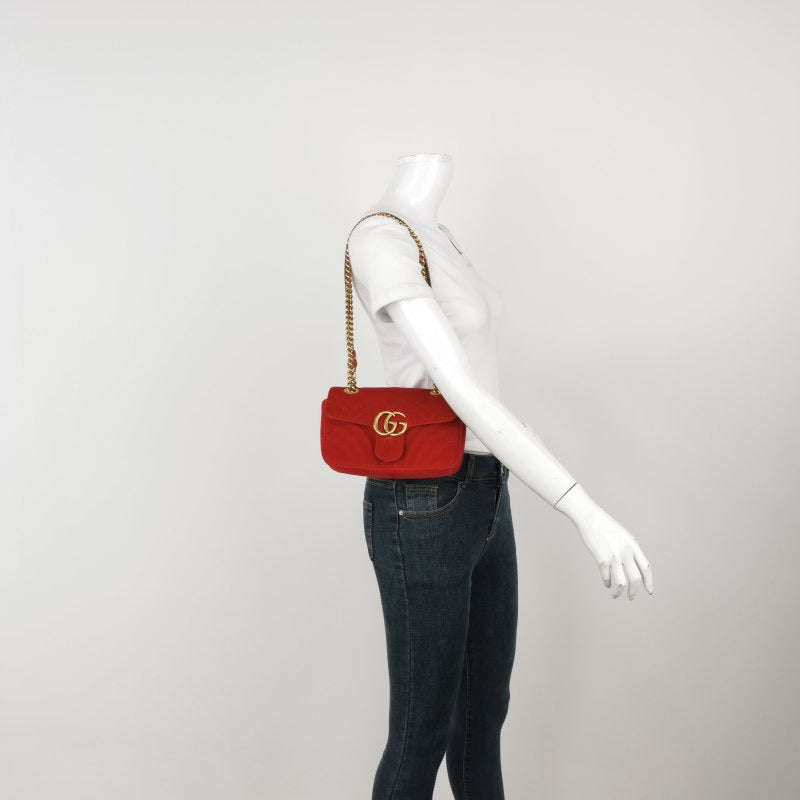 Gucci Marmont Velvet Red Mini Flap Travel Bag
