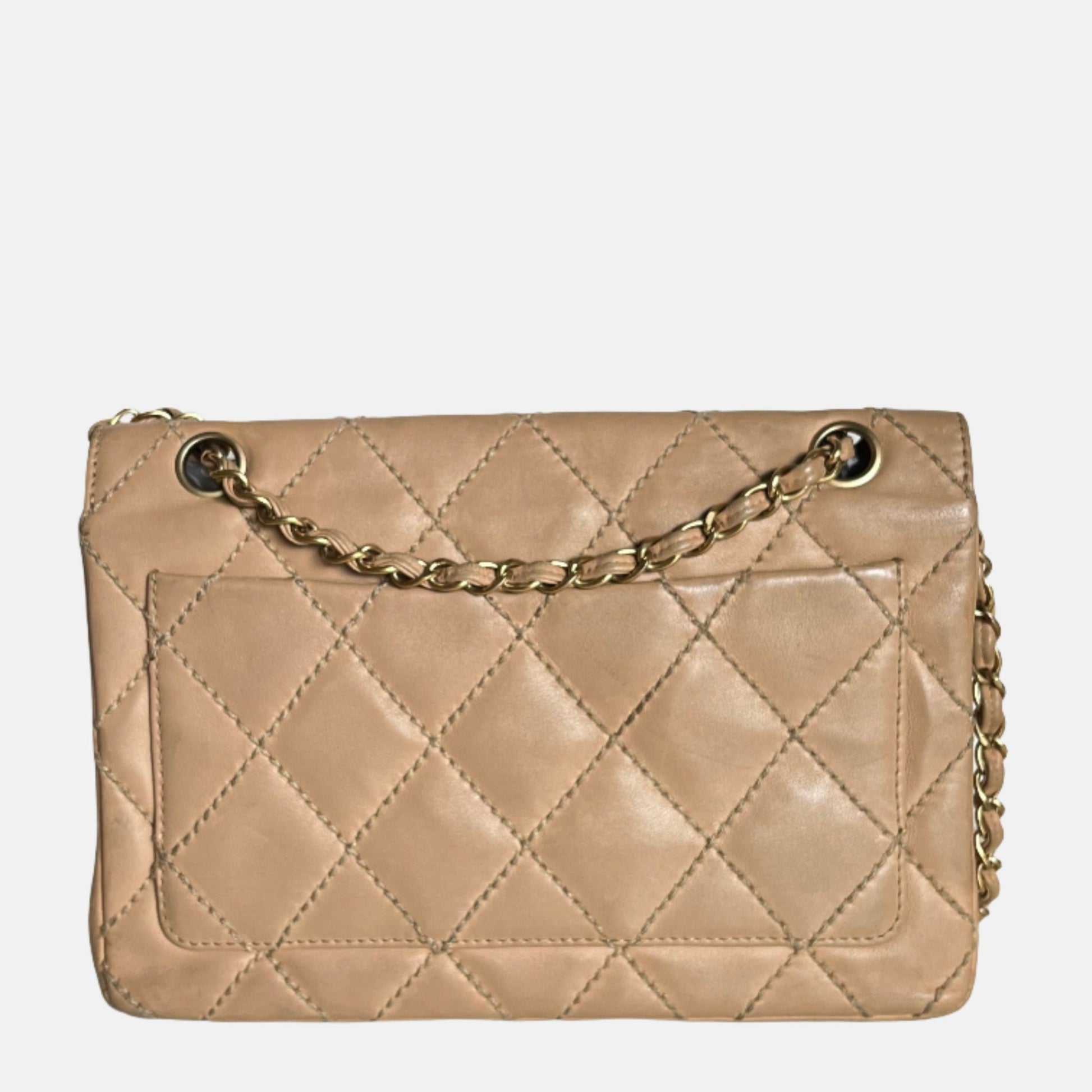 Chanel Wild Stitch Flap Stitching Detail Beige Leather Handbag Detail 1