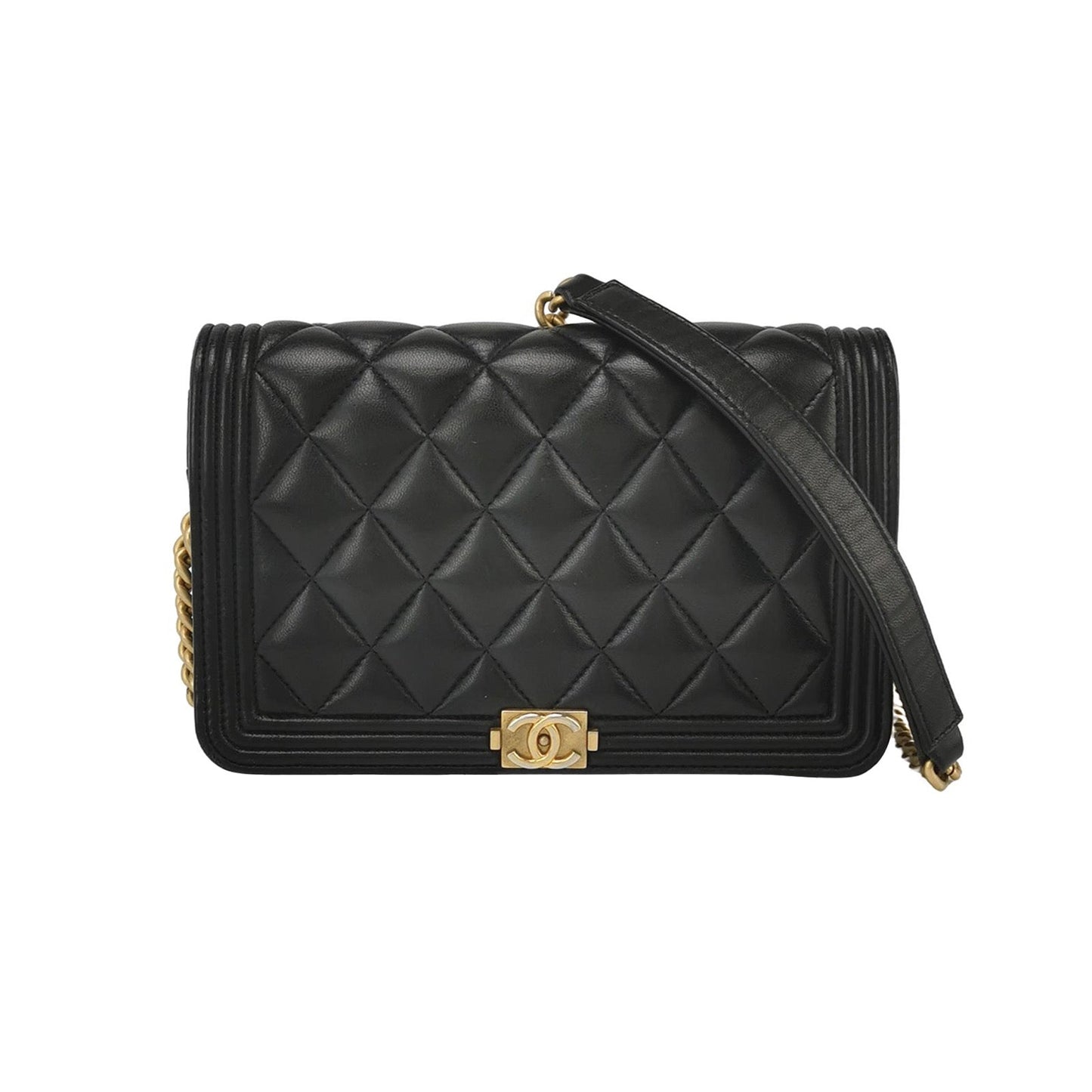 Chanel on Boy Flap Lambskin Hardware Black Gold Leather Wallet Case