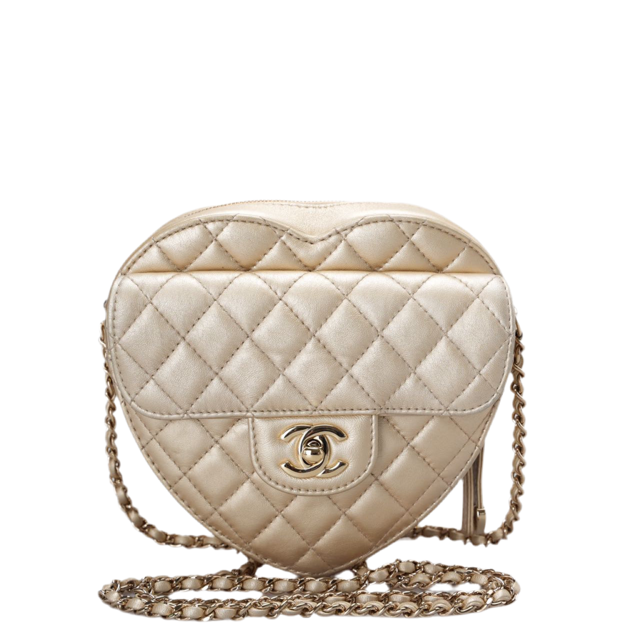 Chanel In Love Heart Bag  Champagne Gold Quilted Lambskin with Big C
