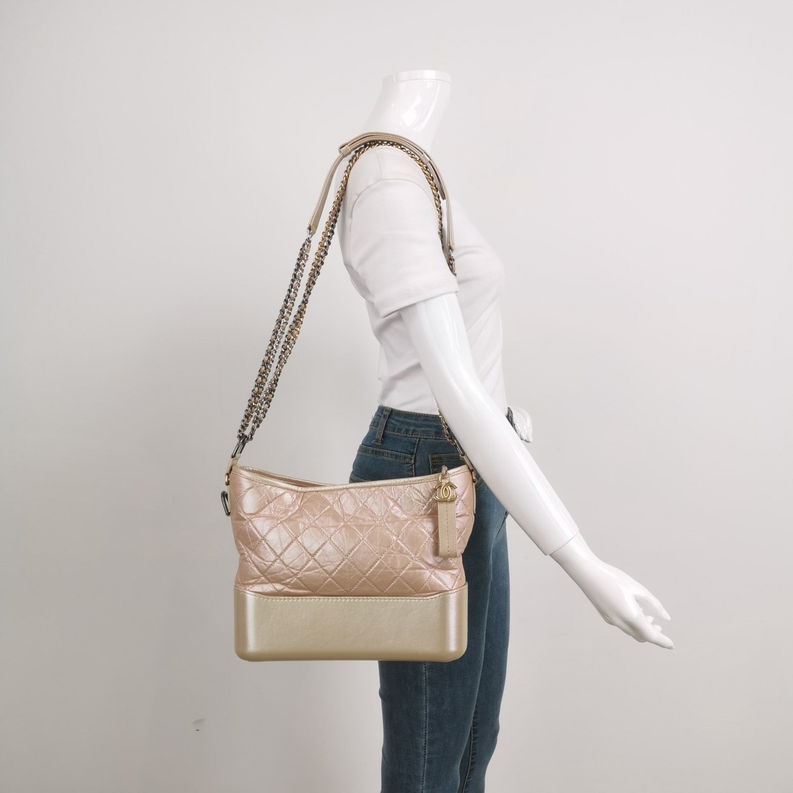 Chanel Gabrielle Hobo Iridescent Pink Leather Crossbody Bag