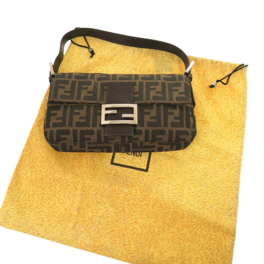 Fendi Shoulder Bag Mamma Zucca Pattern Leather Canvas Brown