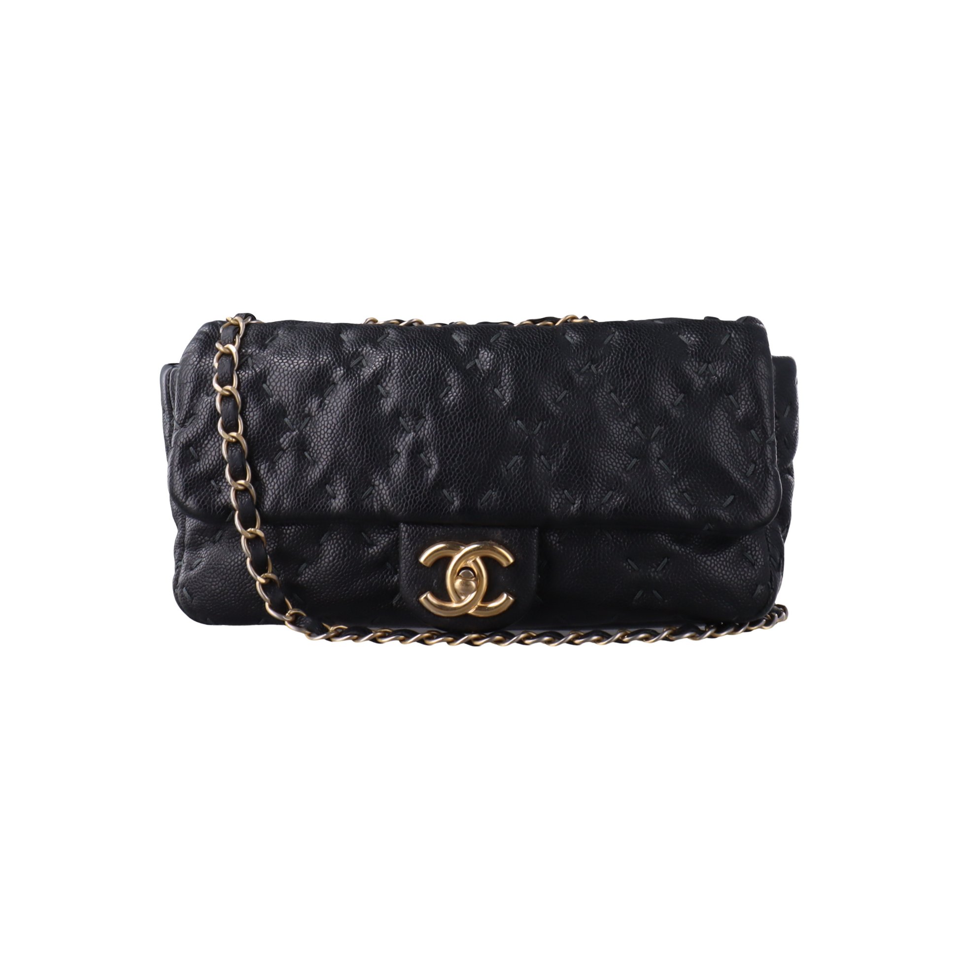 Chanel Wild Stitch Calfskin Flap Hardware Black Gold Leather Shoulder Bag