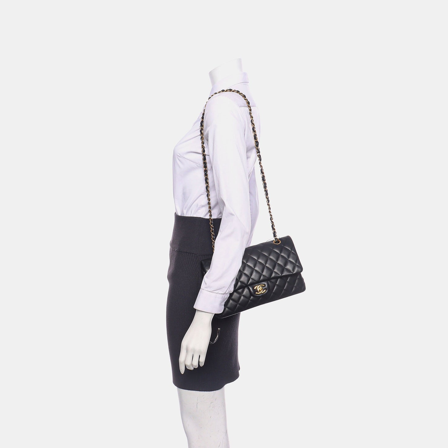 Chanel Timeless Classic Flap Lambskin Hardware -16 Black Gold Leather Handbag