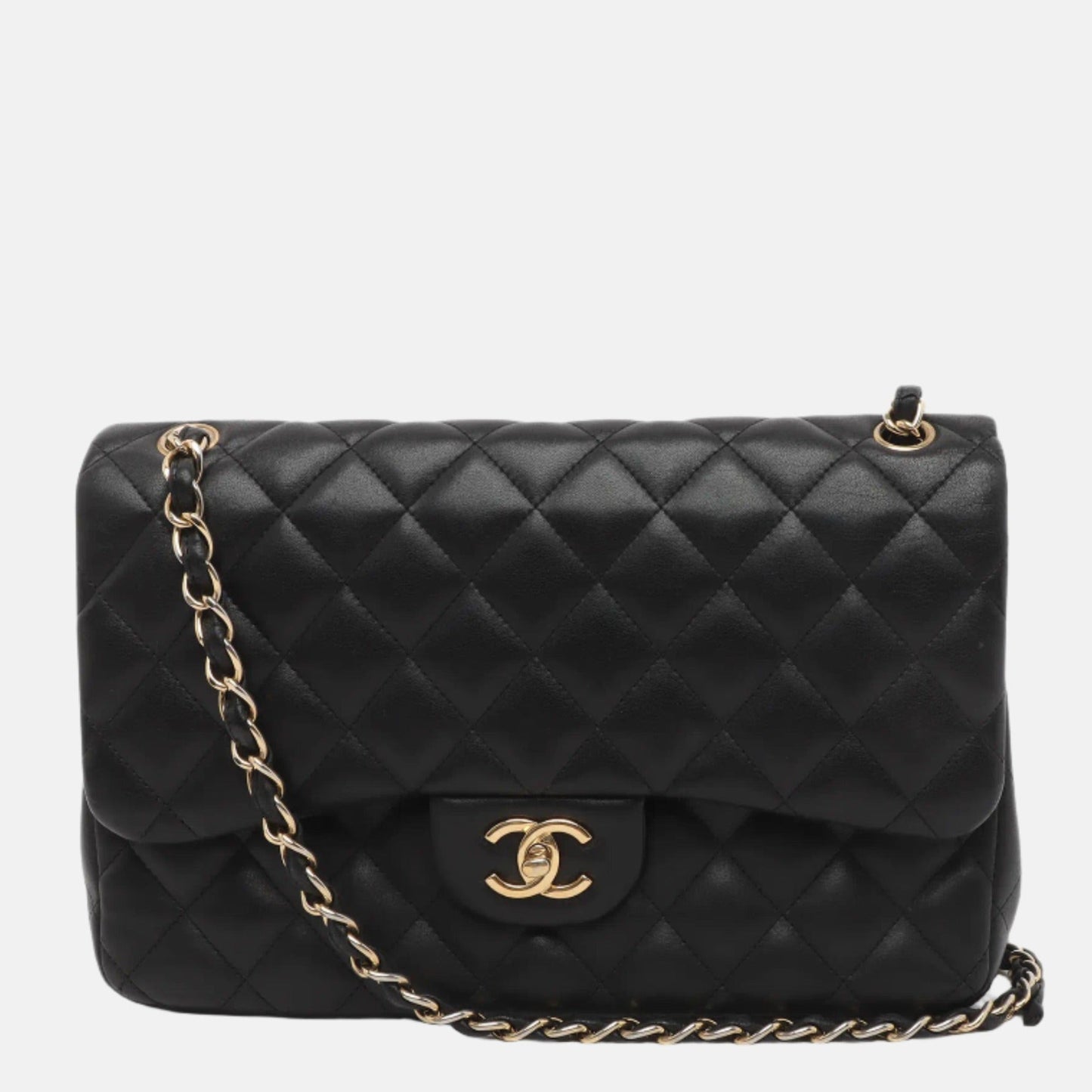 Chanel Classic Flap Jumbo Lambskin Double Flap Black Gold Leather Handbag 4