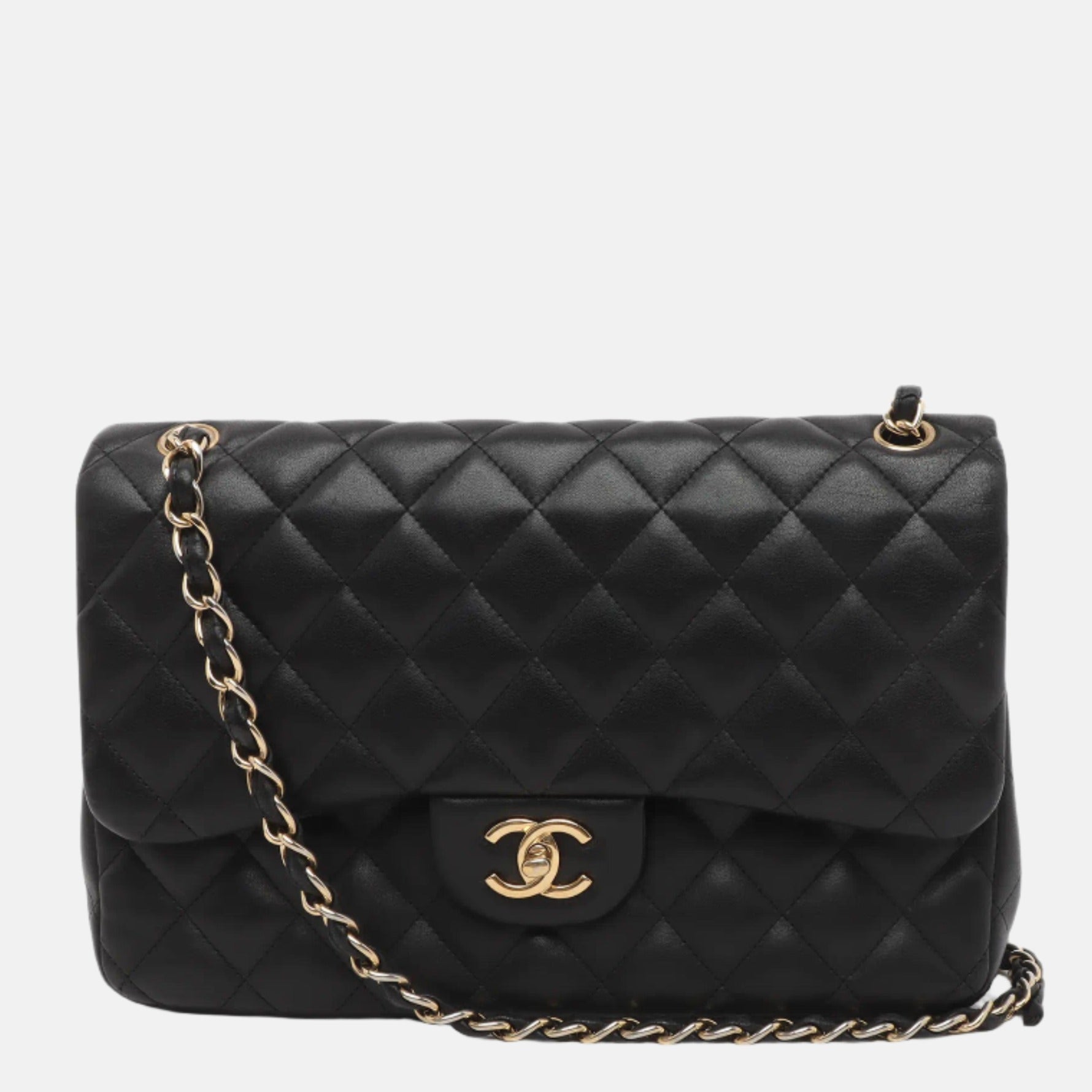 Chanel Classic Flap Jumbo Lambskin Double Flap Black Gold Leather Handbag 4