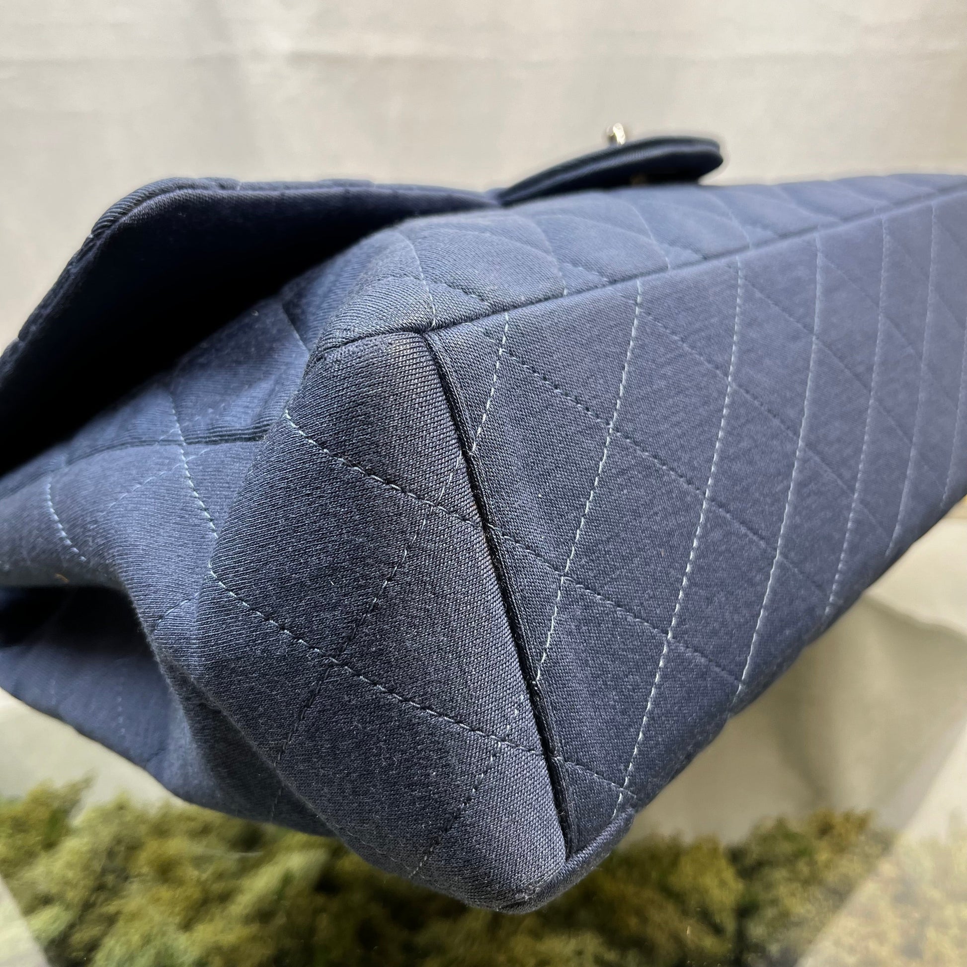 Chanel Single Flap Jumbo Blue Jersey Shoulder Bag TS3774