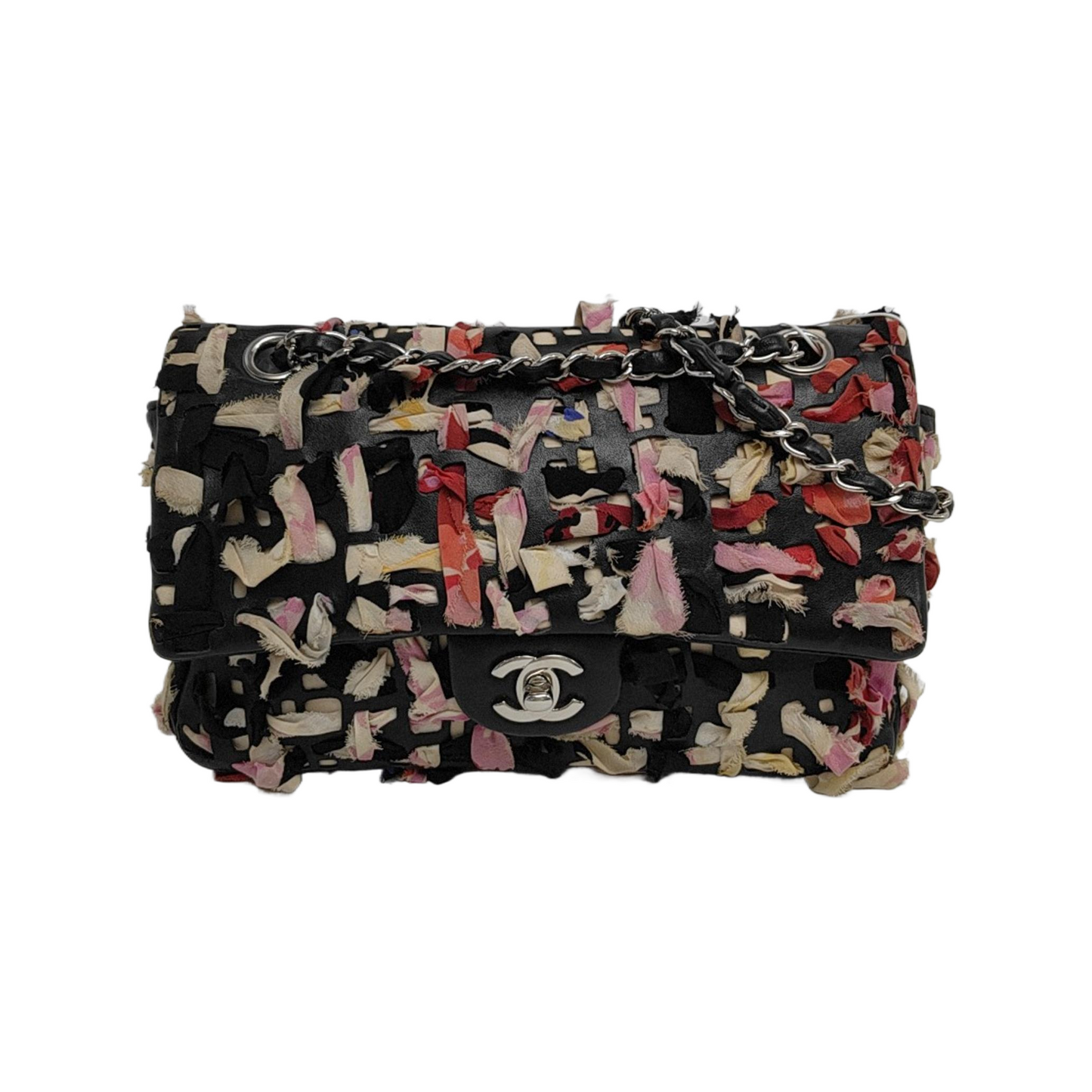 Chanel Ribbon Braided Single Flap Fabric Leather Shoulder Bag