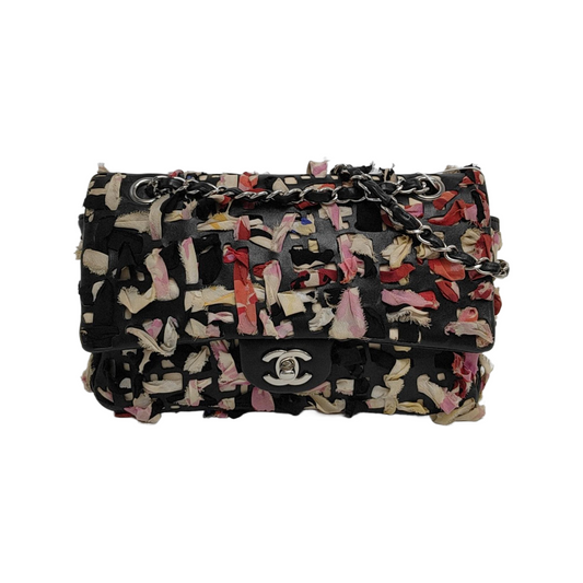 Chanel Ribbon Braided Single Flap Fabric Leather Shoulder Bag