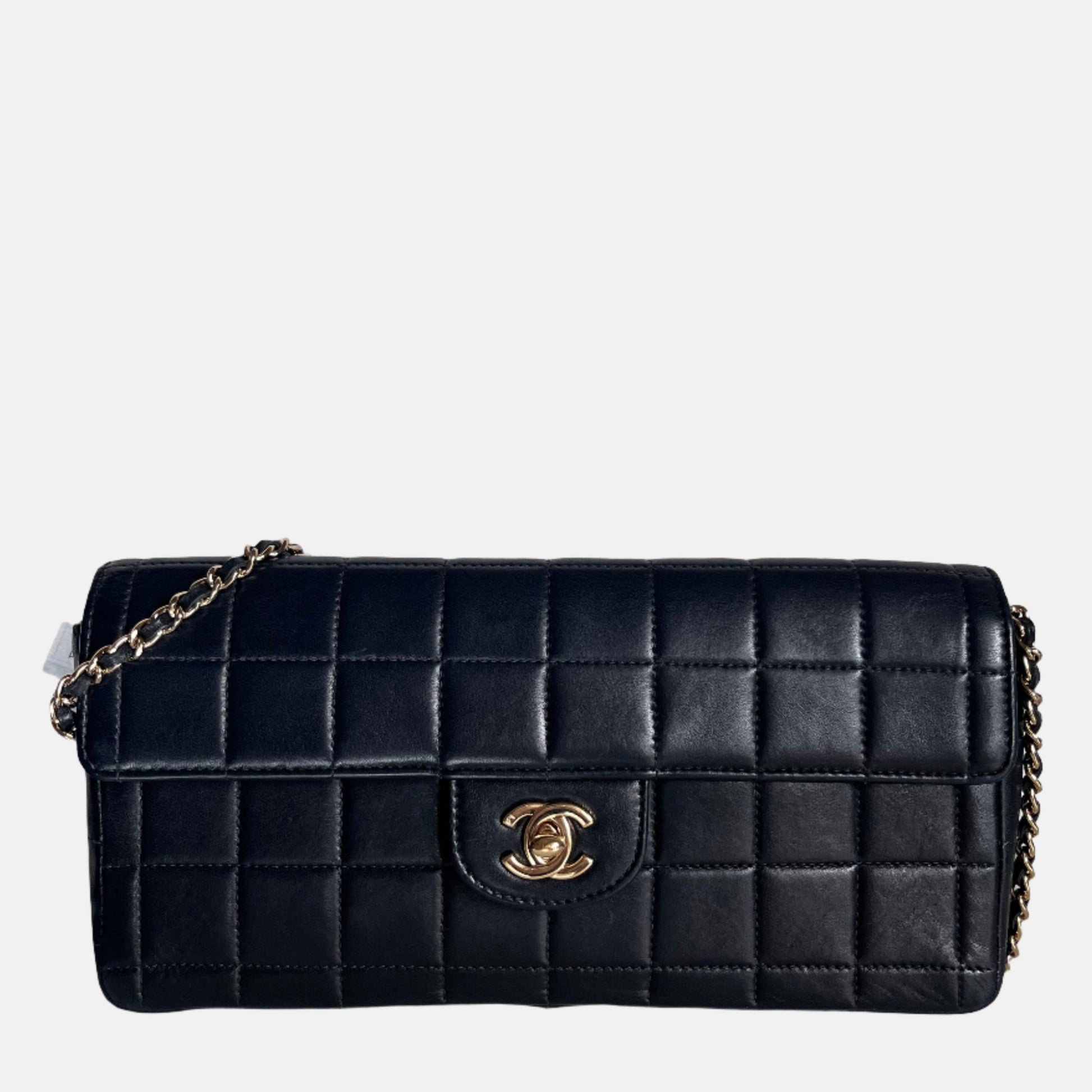 Chanel East West Chocolate Bar Black Leather Handbag Leather 2