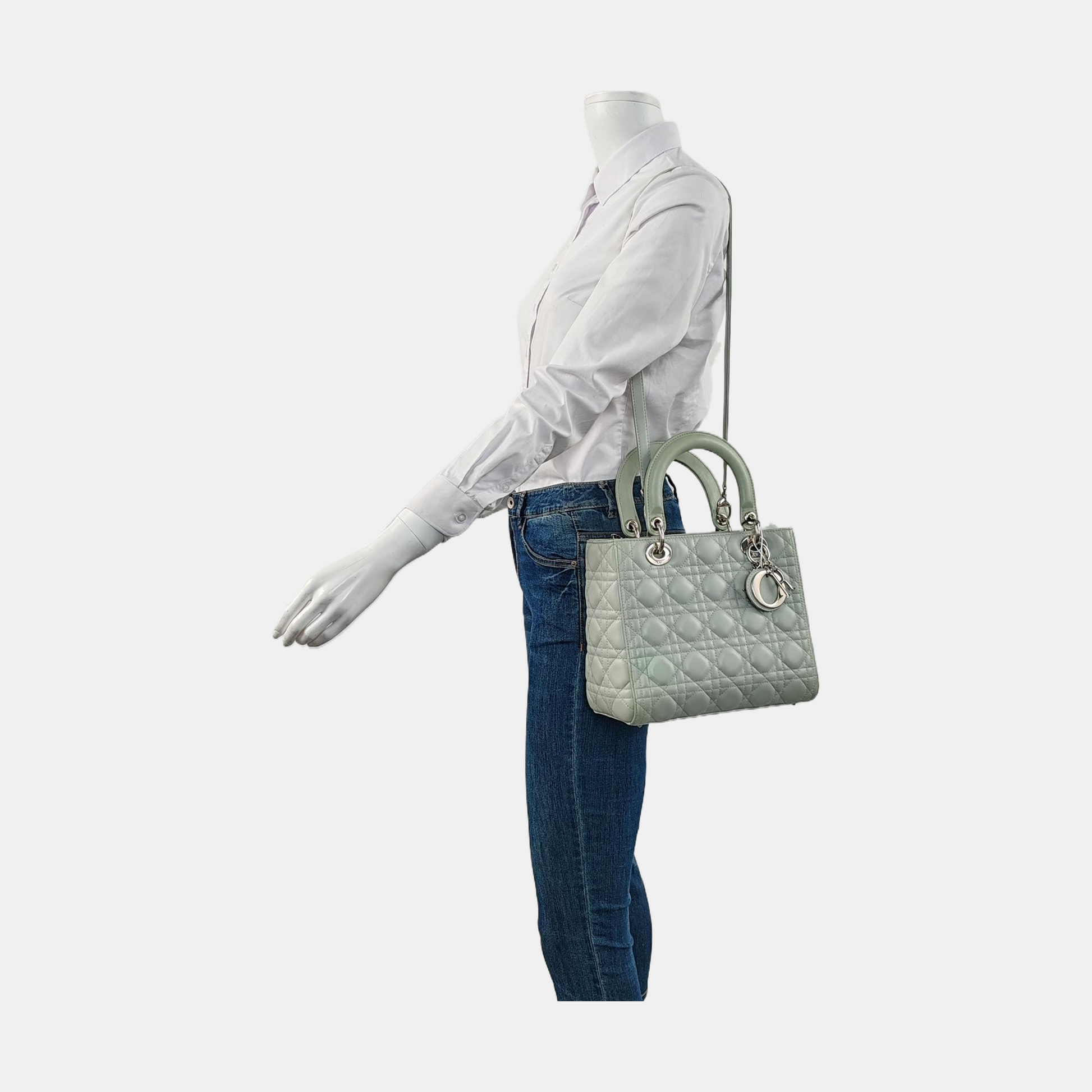 Dior Lady Medium Mint Lambskin Hardware Handbag Leather Green Travel Bag
