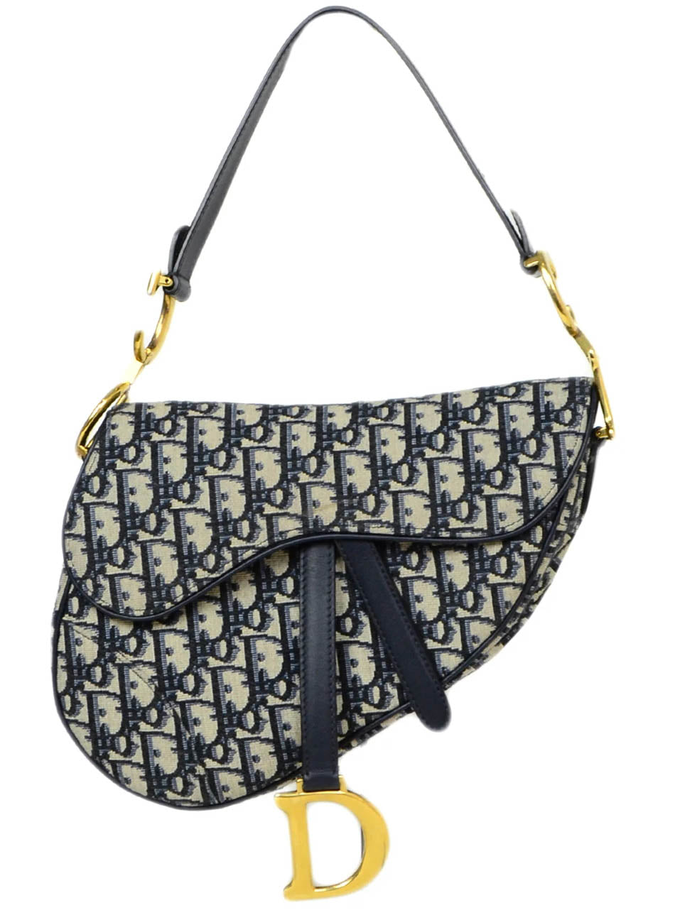 Dior Handbag Christian Oblique Saddle Bag 2 Canvas Monogram Blue Shoulder Bag
