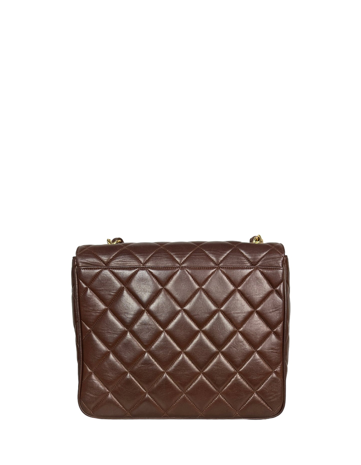 Chanel 1990S Brown Lambskin Leather CC Maxi Flap Messenger Bag