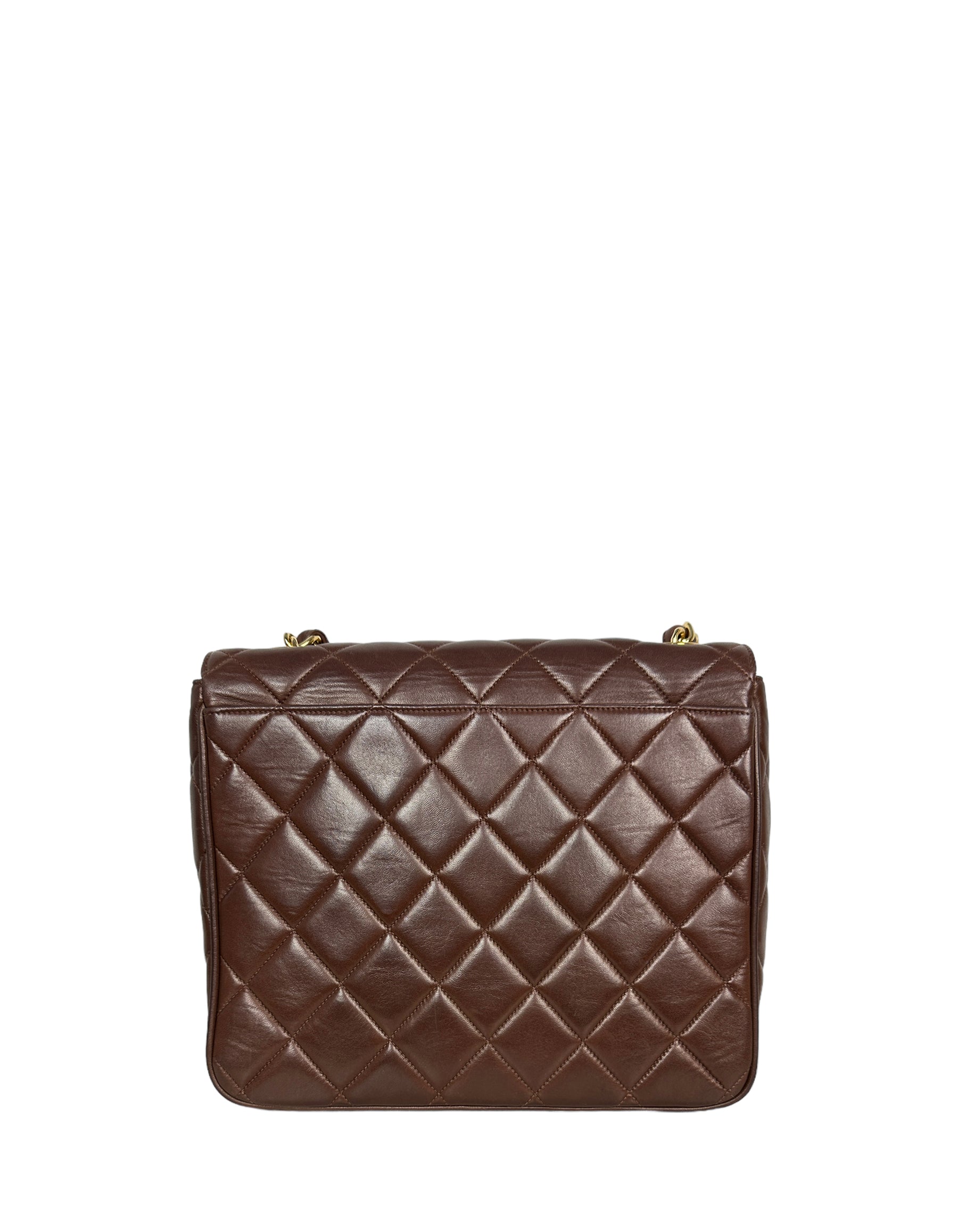 Chanel 1990S Brown Lambskin Leather CC Maxi Flap Messenger Bag
