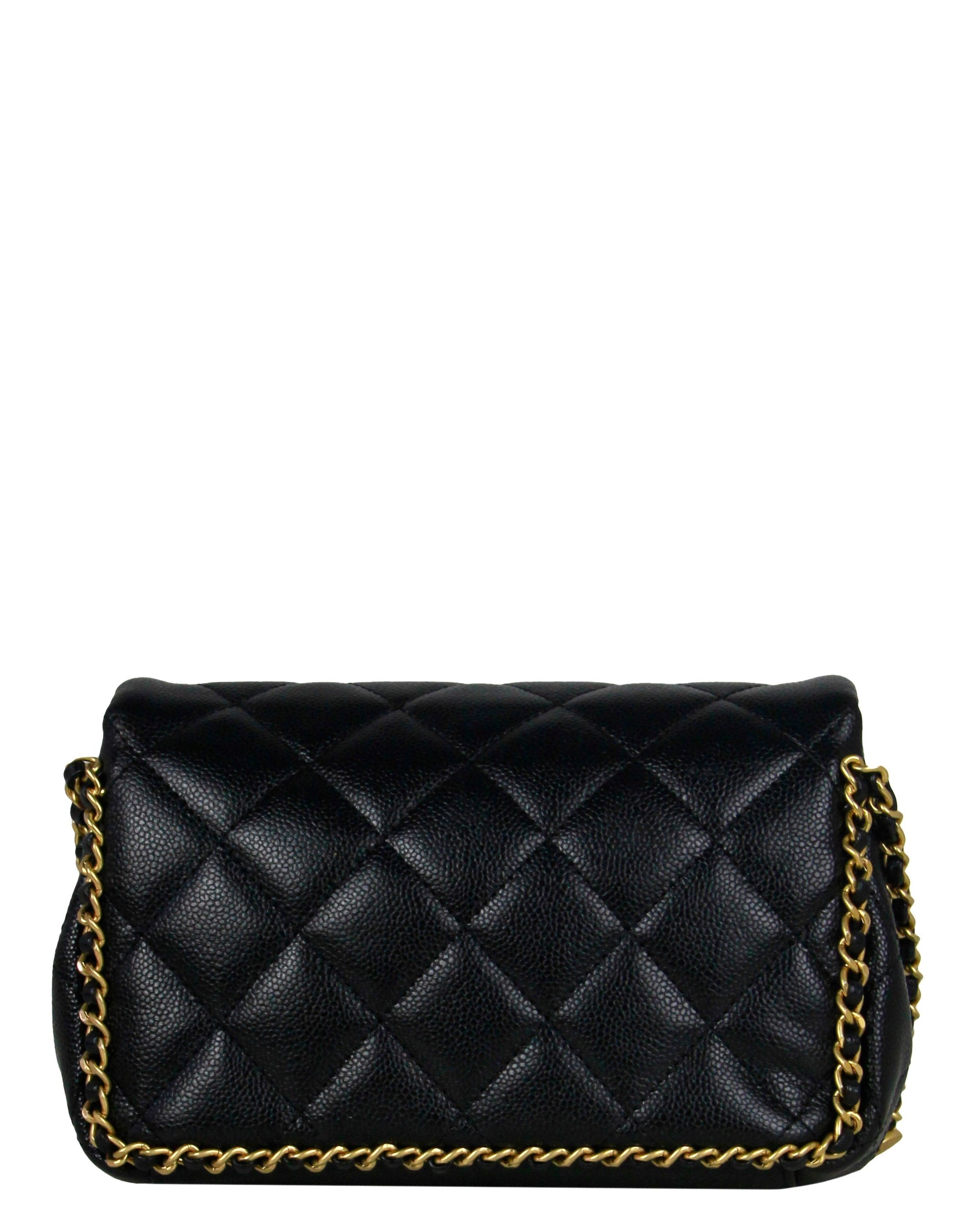 Chanel 2022 Black Caviar Quilted Chain Around Mini Flap Women Shoes