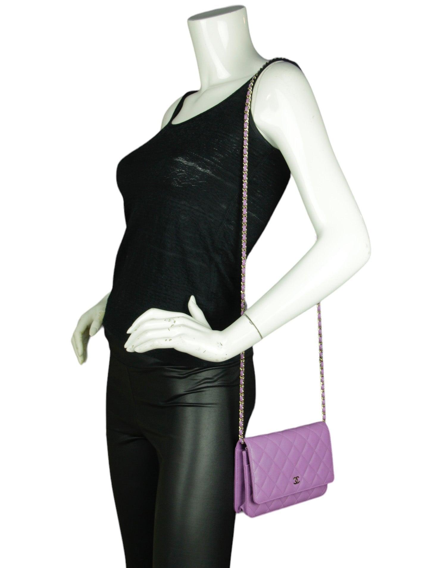 Chanel Purple Quilted Caviar Leather Wallet On Chain Woc Crossbody Bag