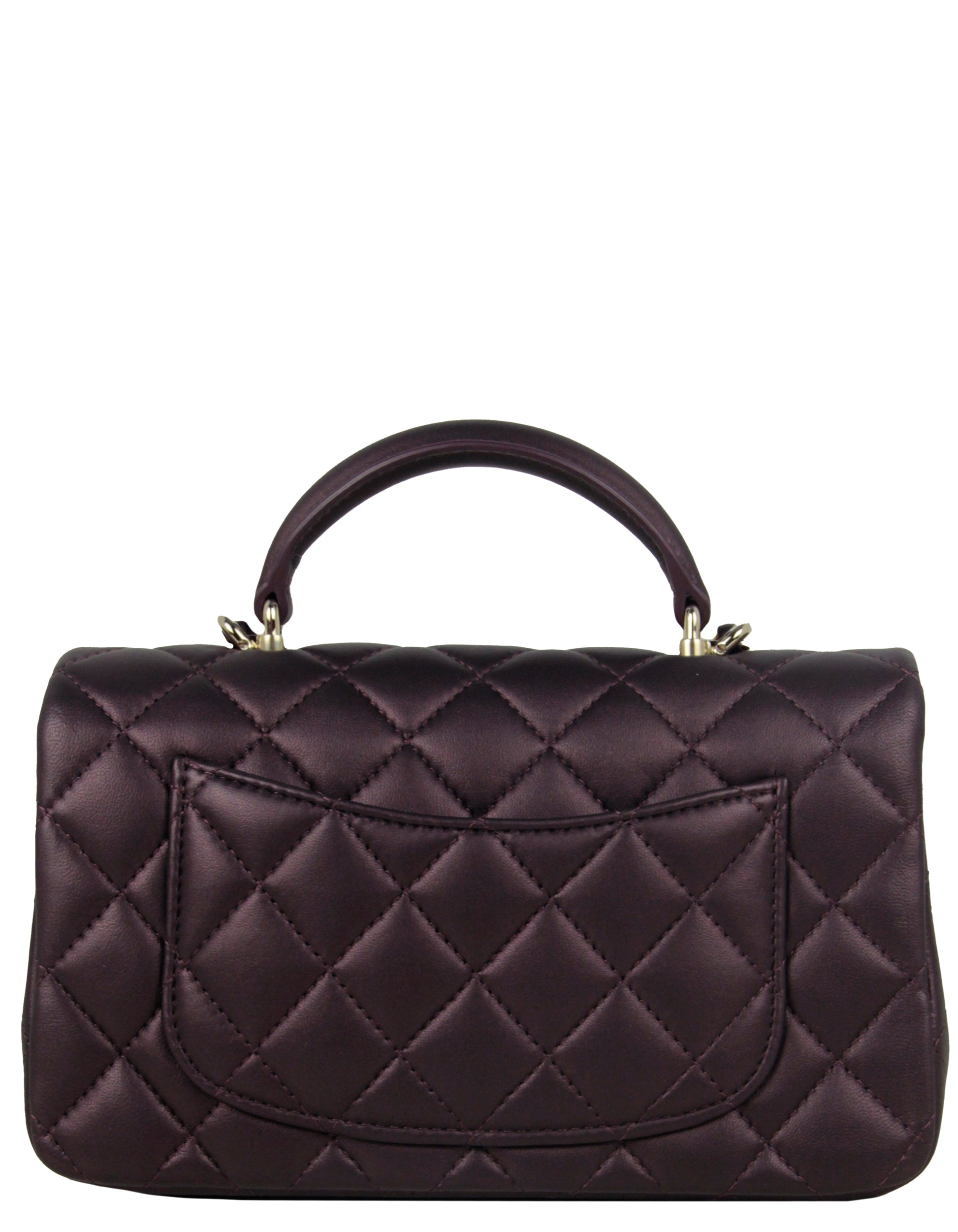 Chanel Iridescent Burgundy Lambskin Quilted Mini Top Handle Rectangular Flap Bag