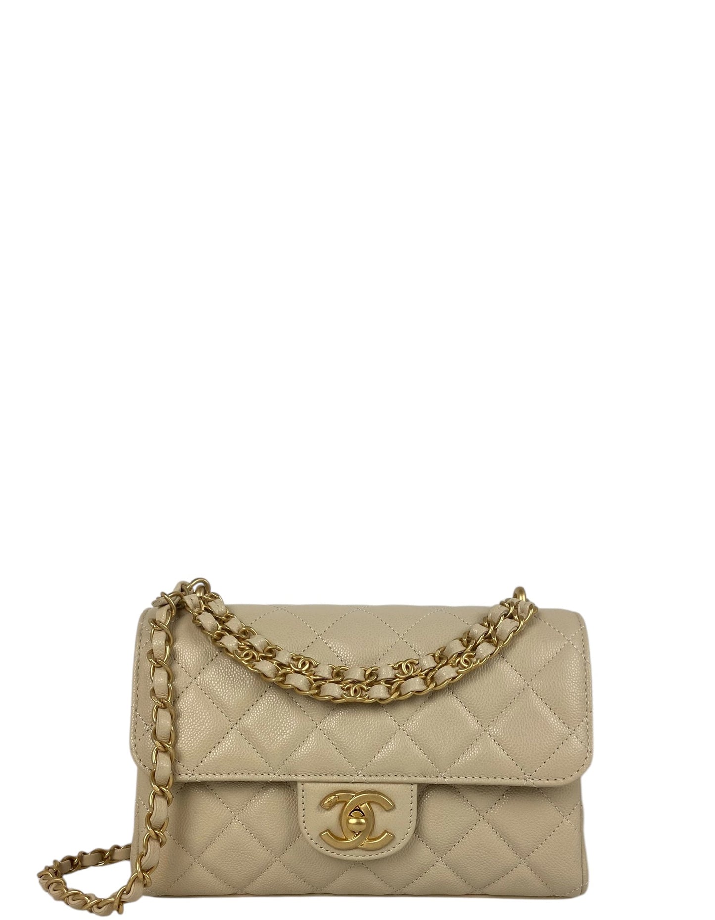 Chanel Beige Small Cc Chain Flap Bag