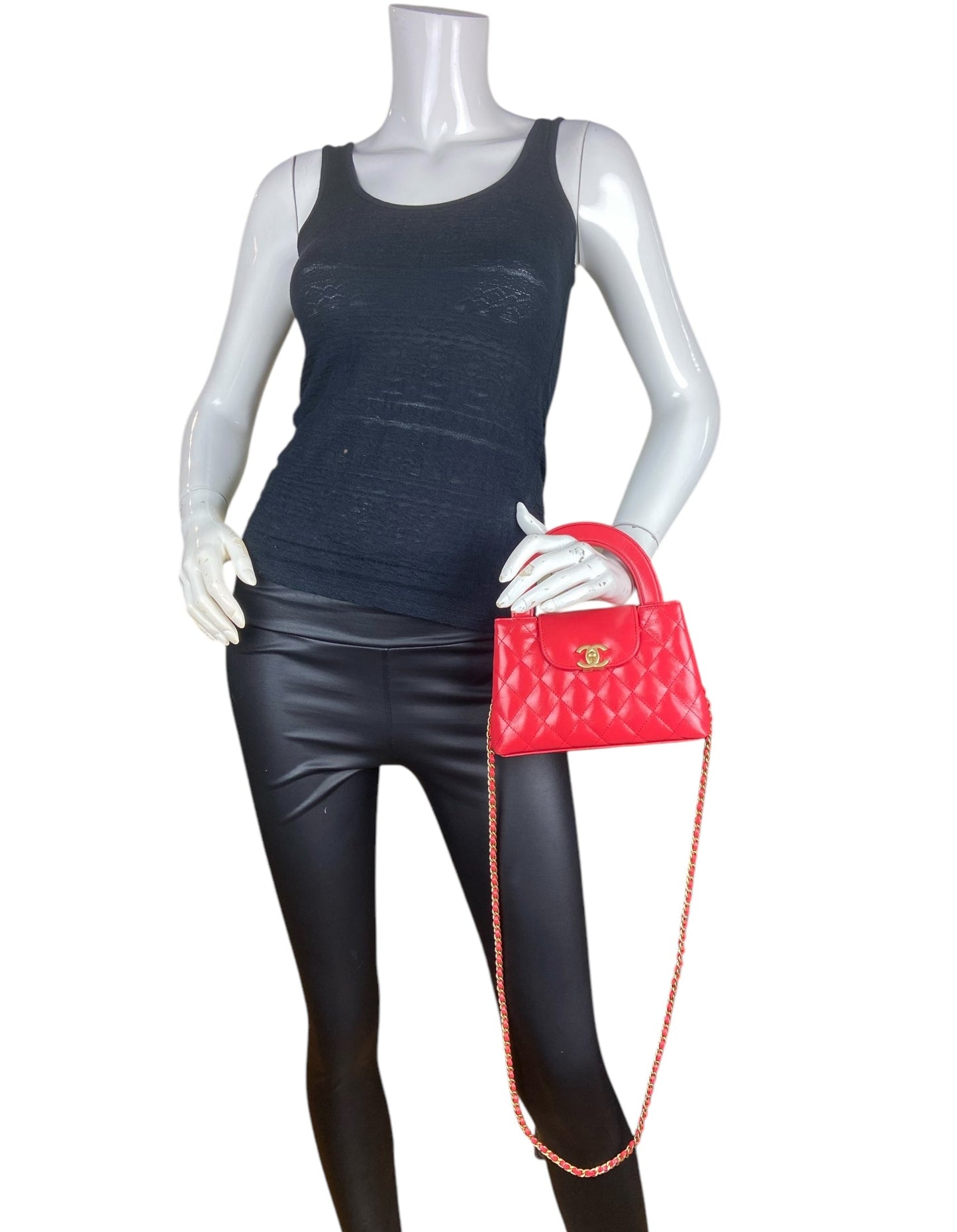 Chanel '25C Red Calfskin Quilted Nano Kelly Shopper Handbag