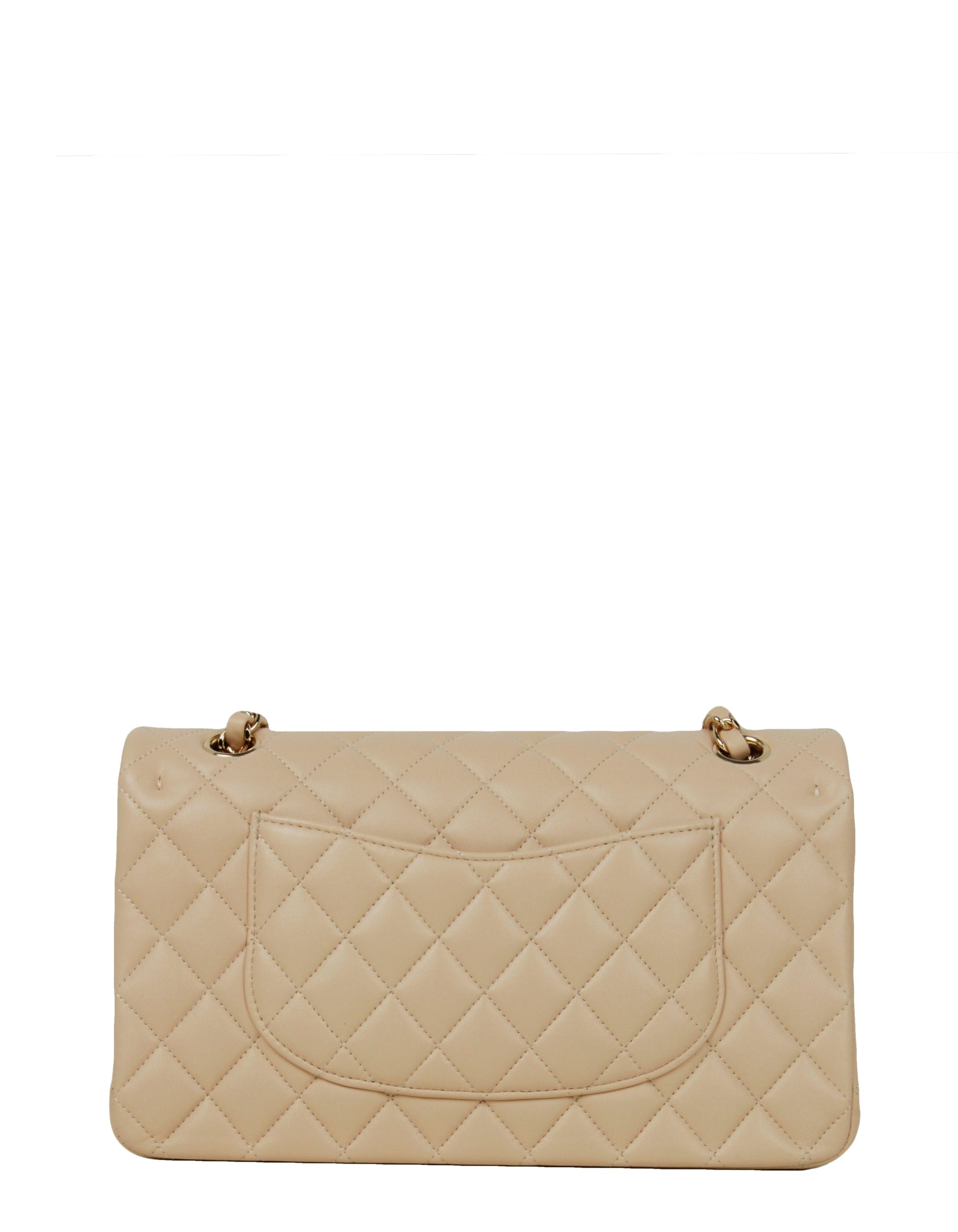 Chanel Beige Lambskin Medium Double Flap Ghw Bag