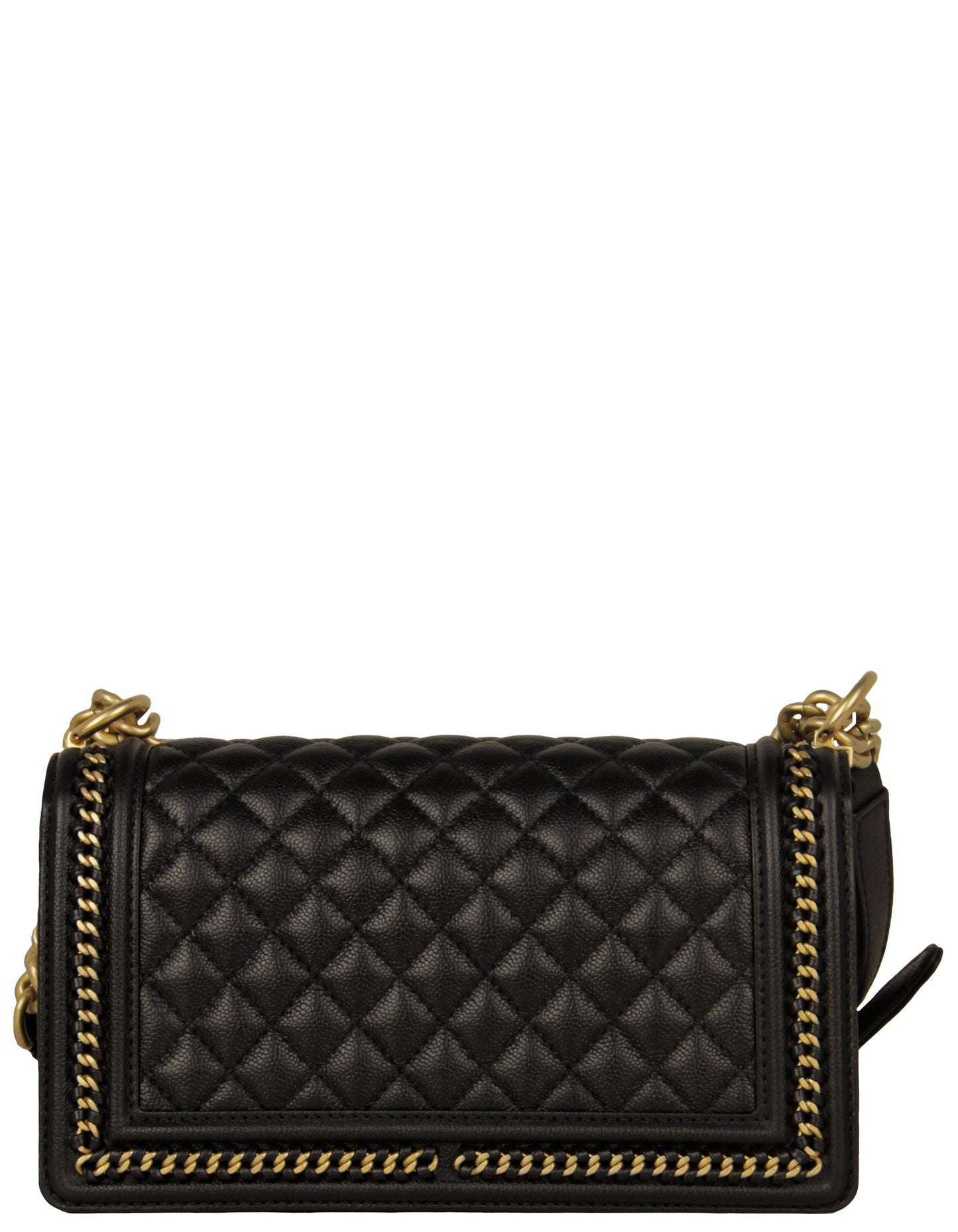 Chanel Black Caviar Quilted Medium Chain Through Boy Flap