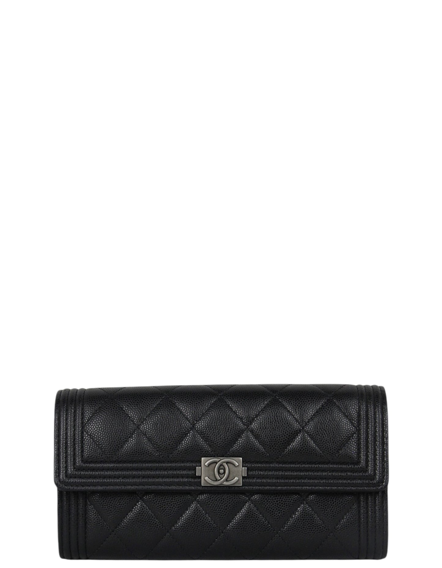 Chanel Black Quilted Large Boy Gusset Flap Wallet
