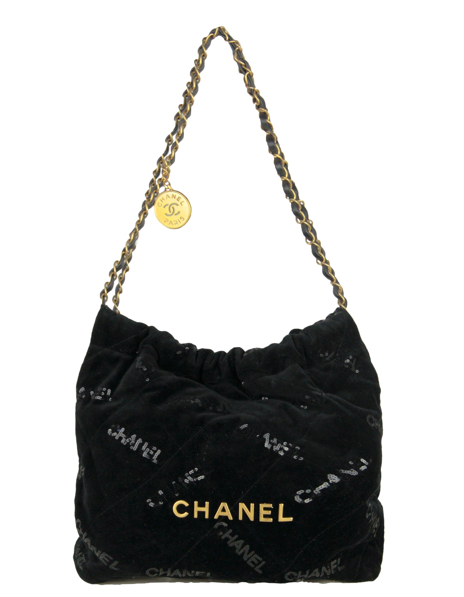 Chanel Black Velvet Sequins Chanel 22 Tote Bag