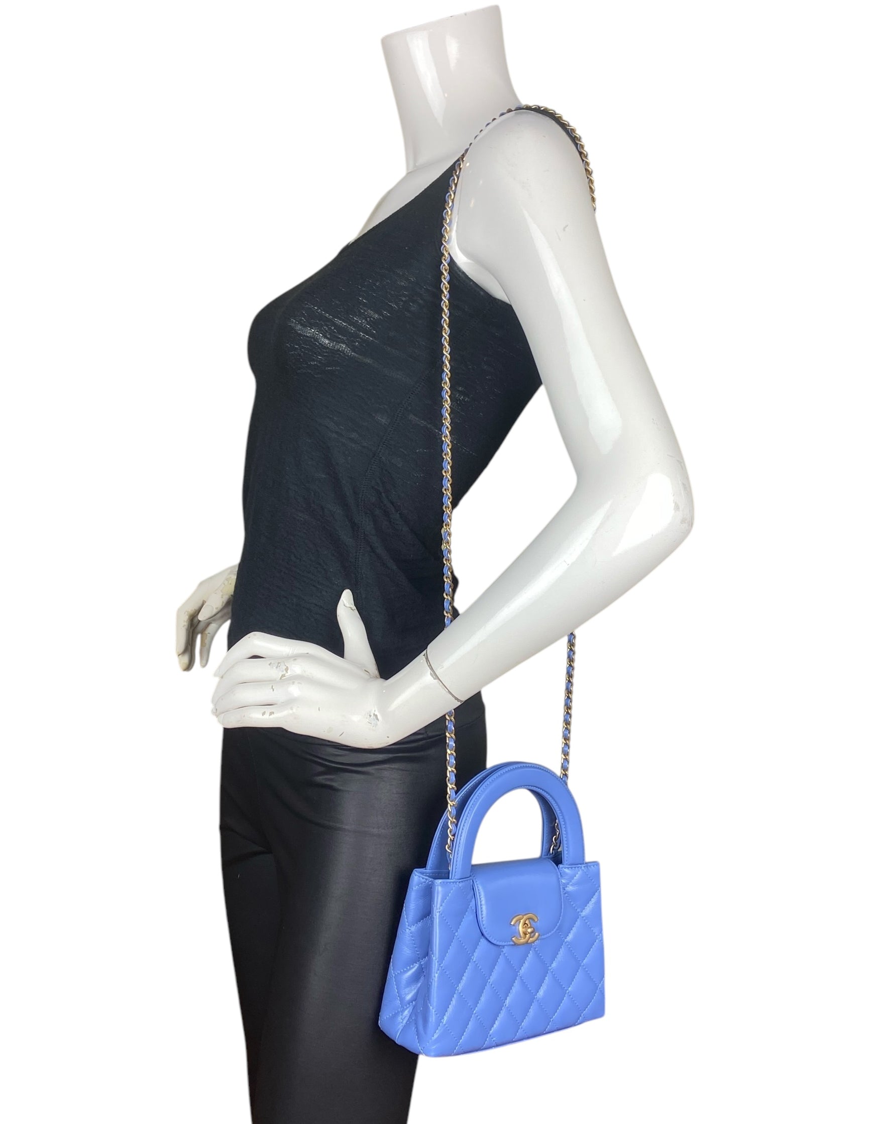 Chanel 2025 Blue Calfskin Quilted Nano Kelly Shopper Handbag