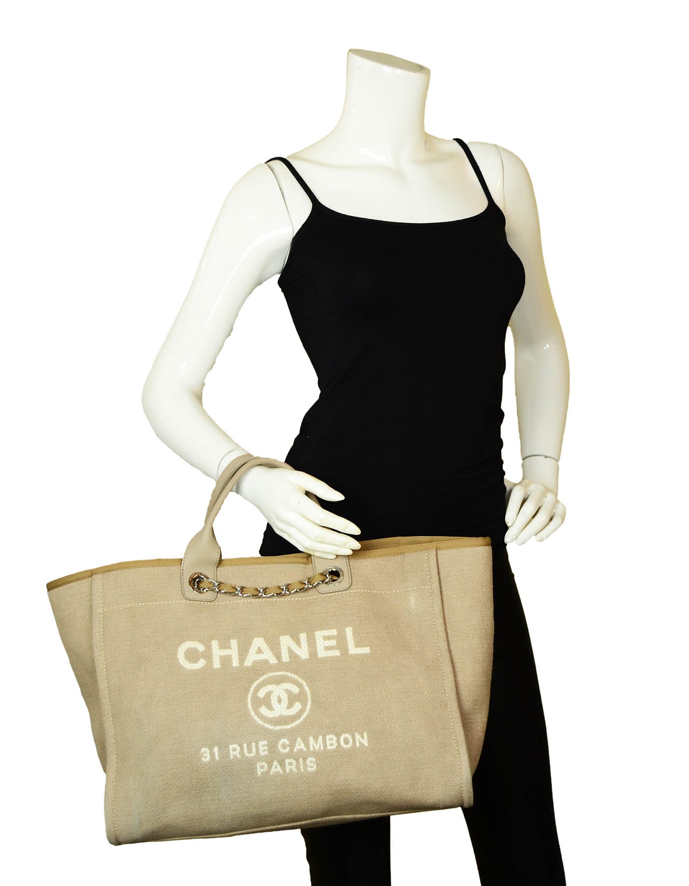 Chanel Ecru Beige Canvas Medium Deauville Women Shoes