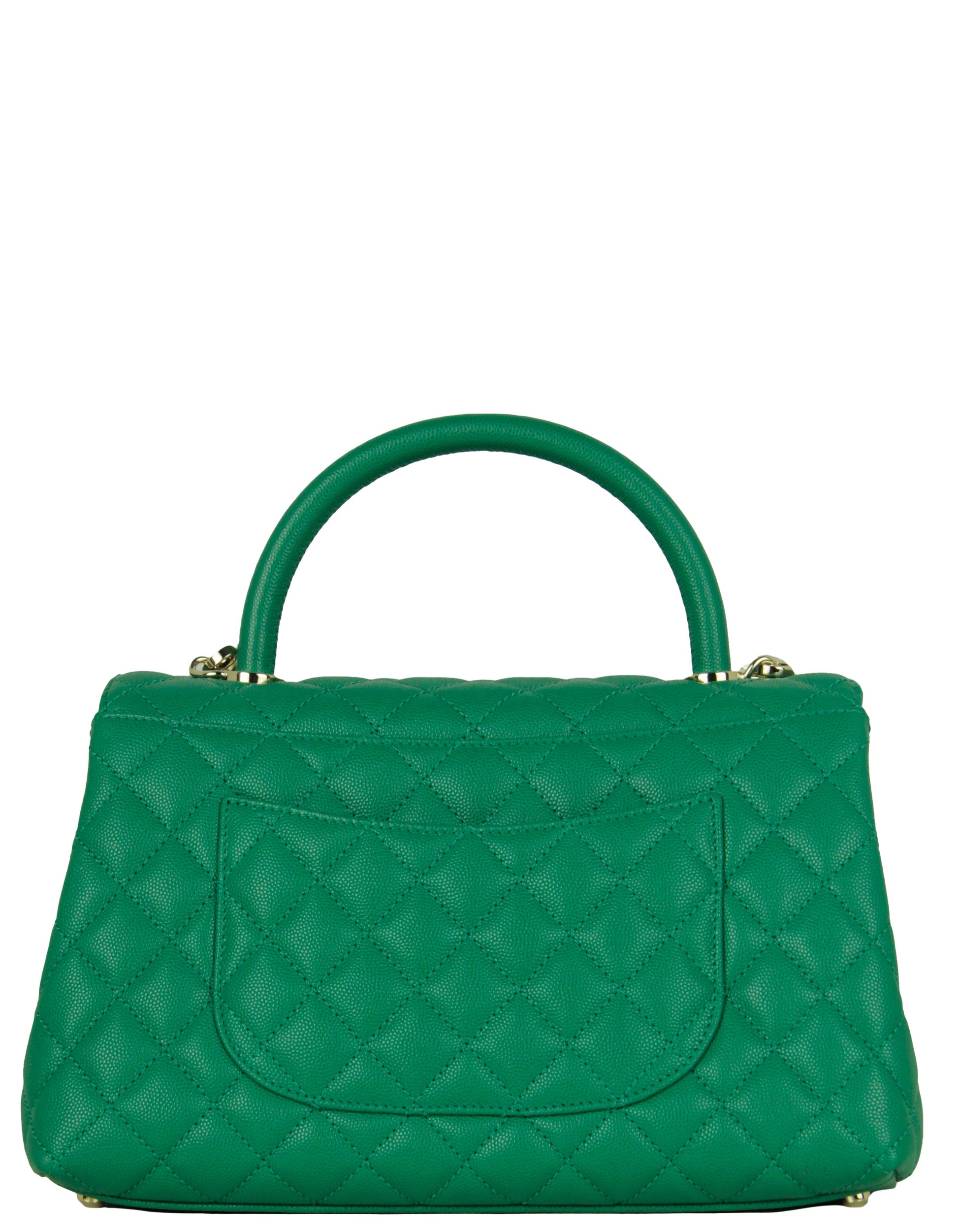 Chanel Green Caviar Quilted Small Coco Handle Flap Bag