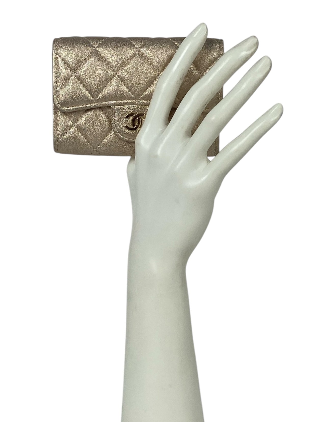 Chanel Metallic Quilted Flap Card Holder Handbag