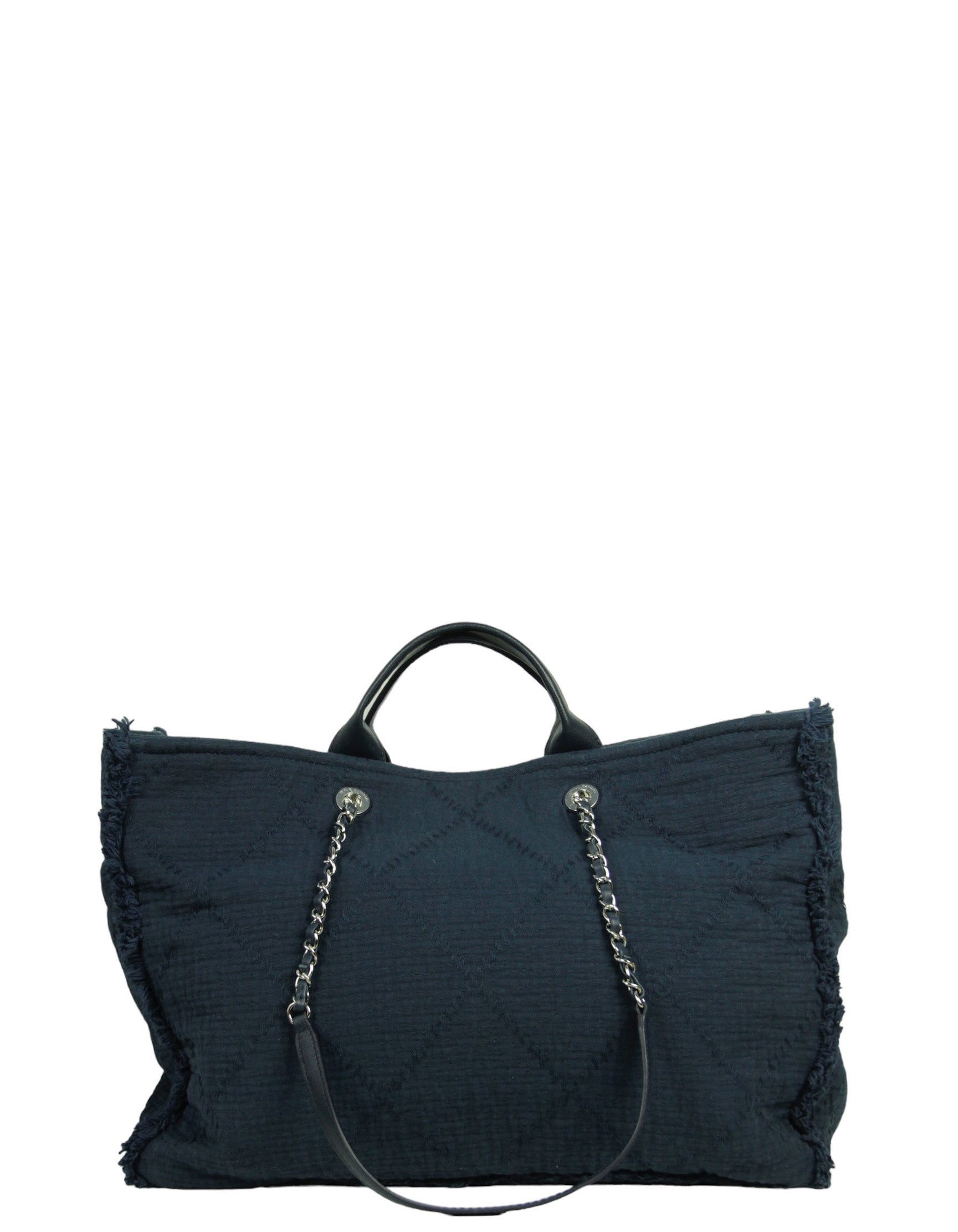 Chanel Navy Canvas Extra Large Double Face Shopping Women Shoes