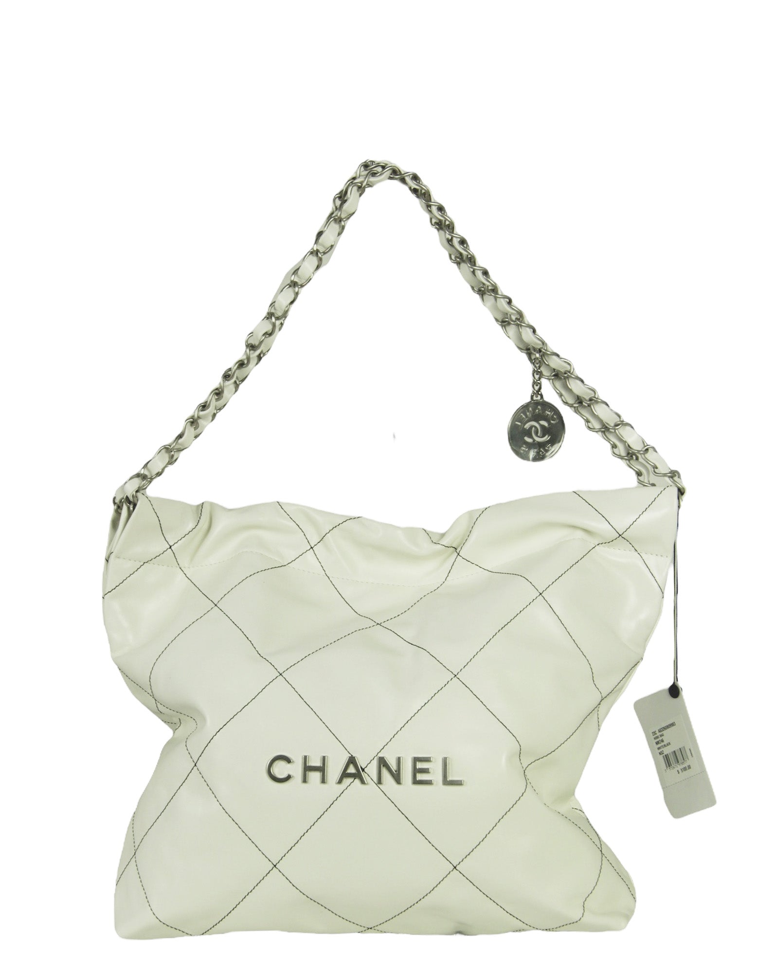 Chanel White Leather Quilted Chanel 22 Tote Bag