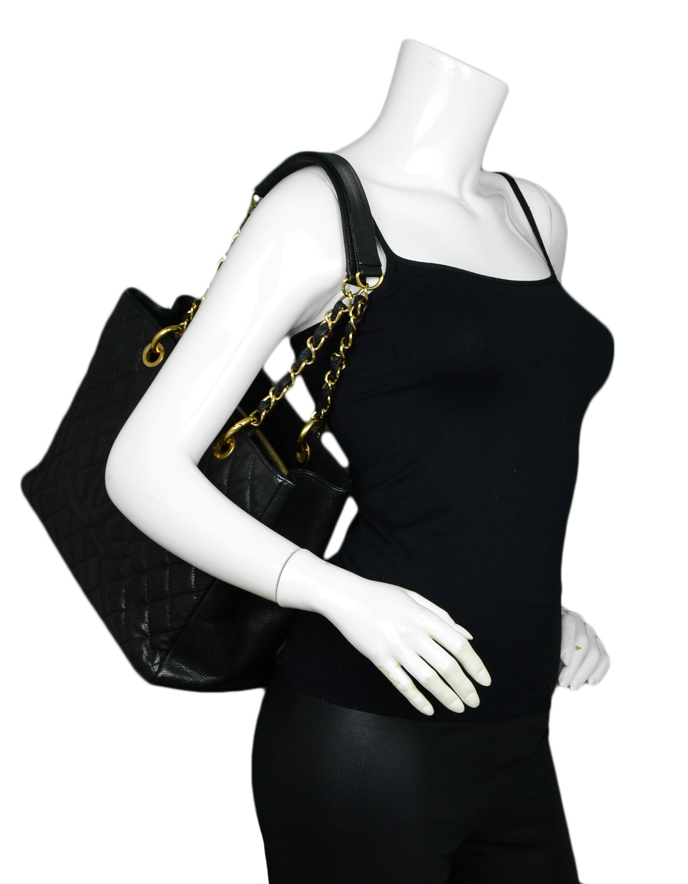 Chanel - Black Caviar Leather Quilted Grand Shopper Tote Discontinued Bag