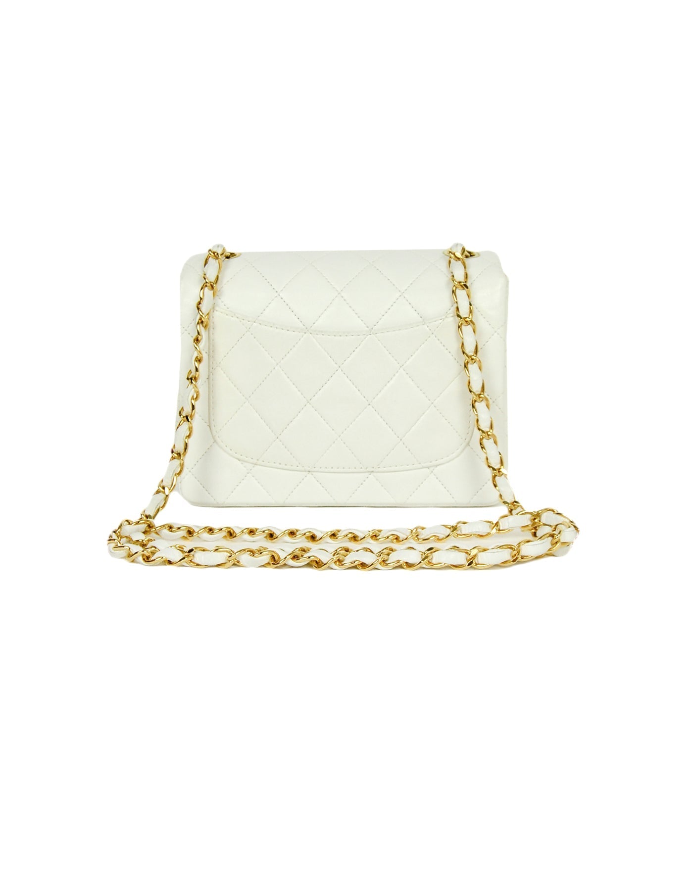 Chanel White Lambskin Leather Quilted Square Mini Flap Classic Women Shoes