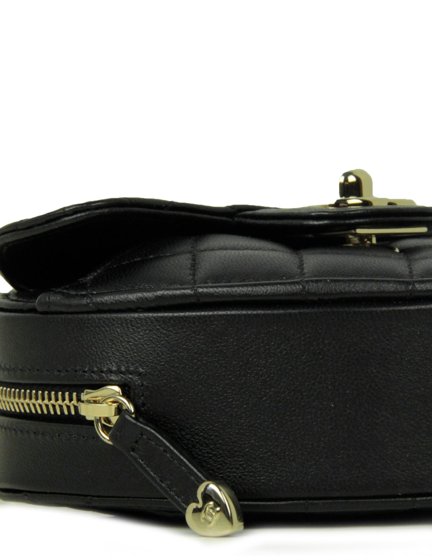 Chanel Black Lambskin Quilted CC In Love Heart Clutch Bag With Chain