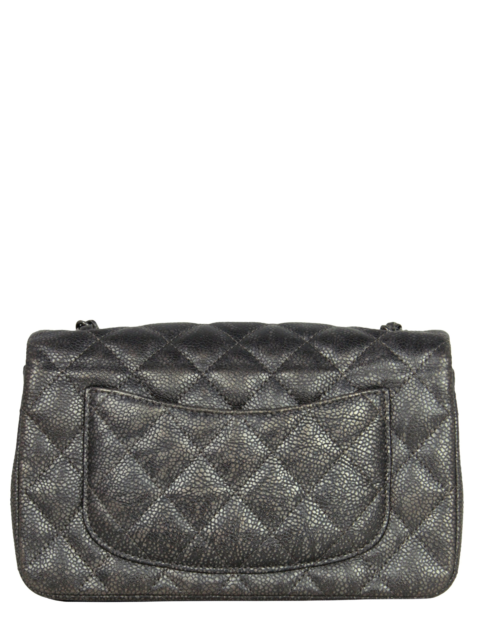Chanel Gunmetal Caviar Leather Quilted Rectangular Mini Flap Bag