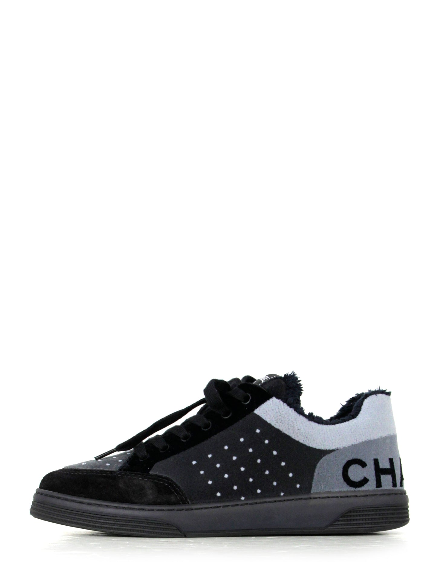 Chanel Grey/Black Velvet Sneakers Sz 38