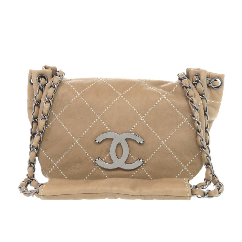 Chanel lambskin Wild stitch COCO Mark Beige Shoulder Bag