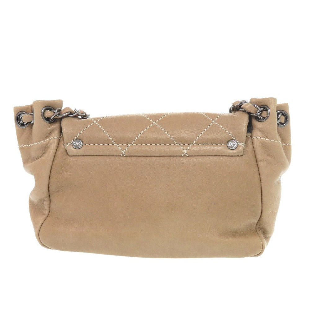 Chanel lambskin Wild stitch COCO Mark Beige Shoulder Bag