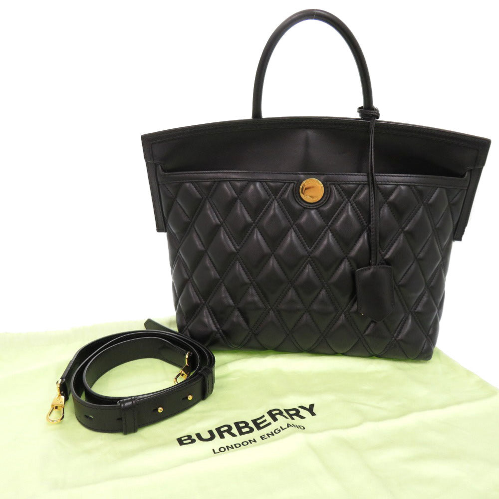 Burberry 2Way Women Handbag Leather Black Travel Bag